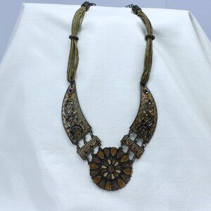 Vintage Boho Statement Necklace | Beaded Medallion & Multi-Strand Cord